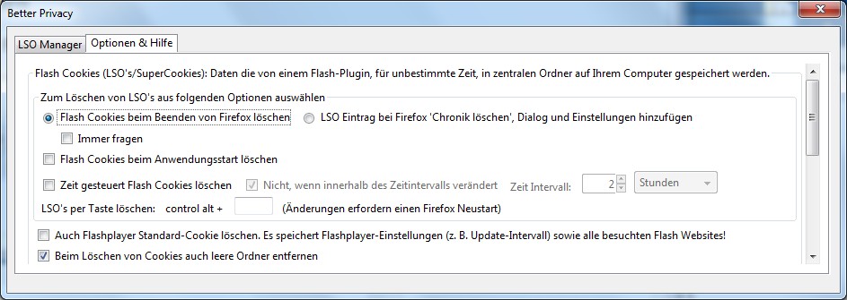 BetterPrivacy Konfiguration