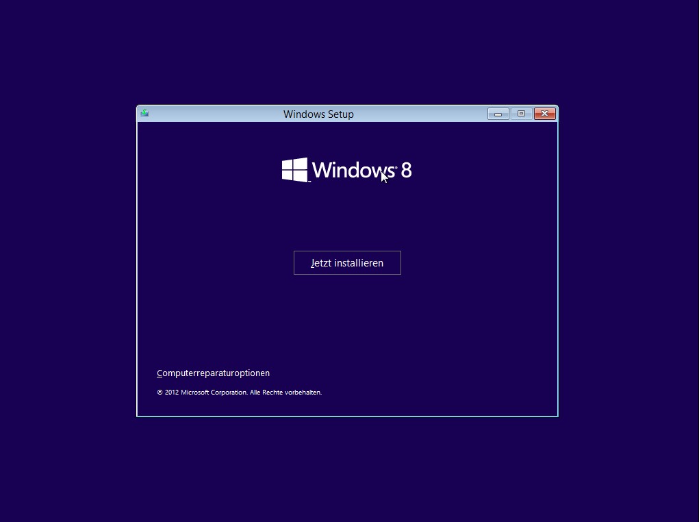 Minimalistischer Installationsassistent wie auch bei Windows 7
