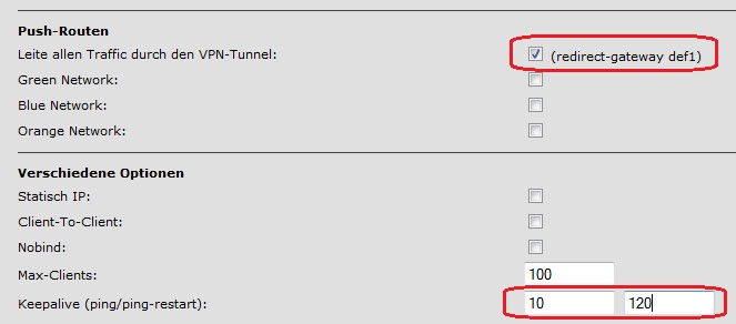 Erweiterte OpenVPN-Serveroptionen