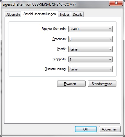 Einstellungen für die serielle Schnittstelle