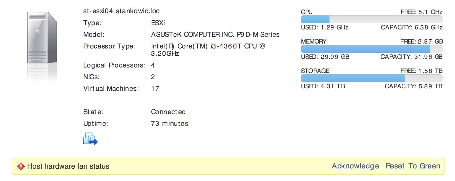 ESXi host with fan alert