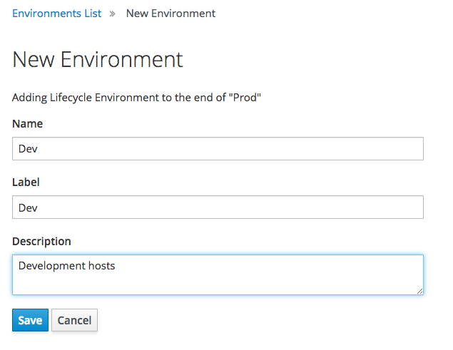 Lifecycle Environment erstellen