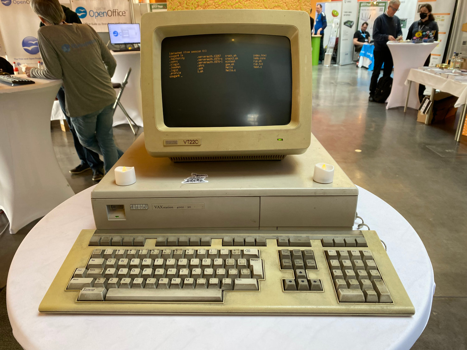 A VAXstation 4000 with VT220 terminal, a command line is executed