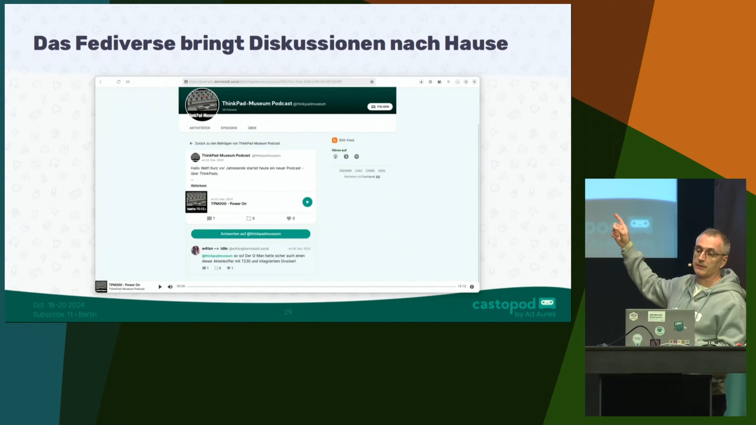 Screenshot of the ThinkPad Museum podcast in the presentation by Benjamin Bellamy (Screenshot: media.ccc.de)